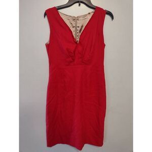 Tahari Size 8 Red V Neck Knee Length Dress